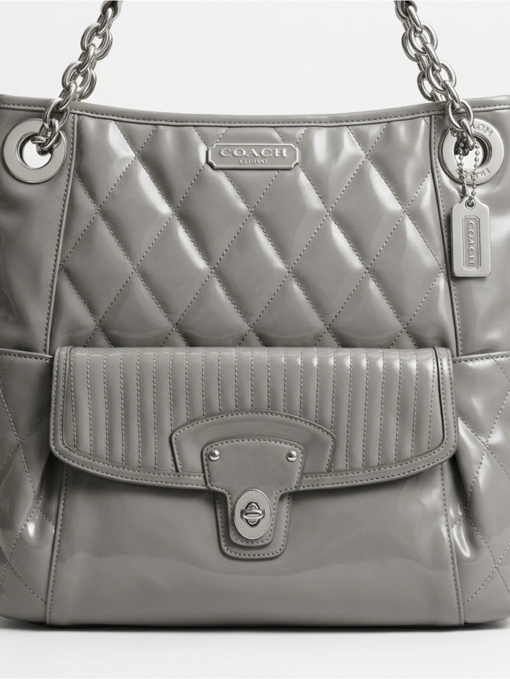Coach Quilted Patent Leather Tote in Taupe Gray - Picture 7 of 7
